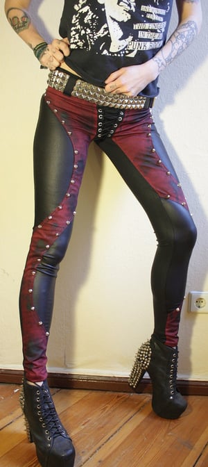 Image of Studded denim/fauxleather pants