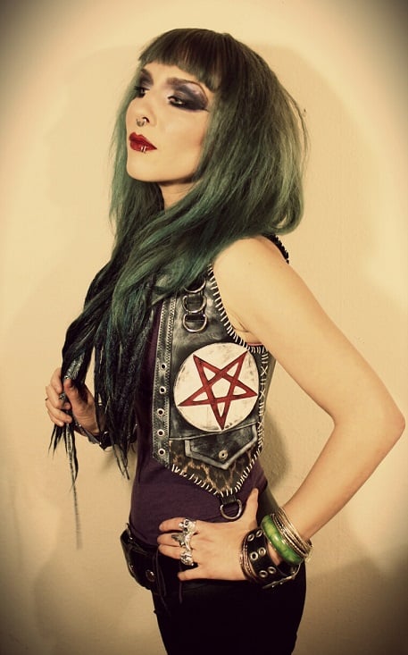 Image of Fauxleather leopard pentagram vest