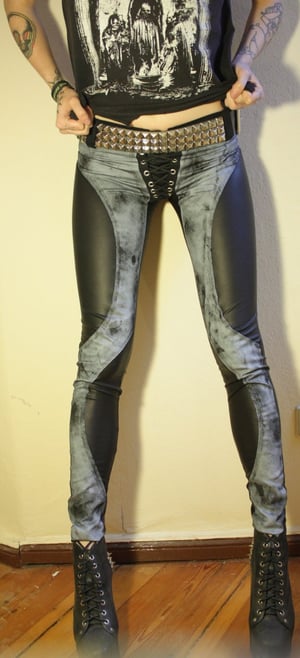 Image of Denim/fauxleather pants