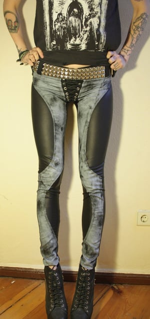 Image of Denim/fauxleather pants