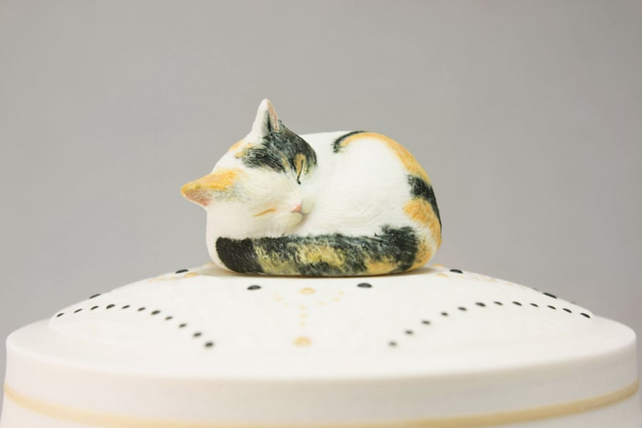 Image of Calico Cat Custom Urn, Black/White/Orange Cat, Tricolor Cat