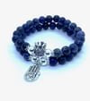 'Peaceful King' Sodalite double stacked stretch bracelet with silver beads,crown and Ohm charm.