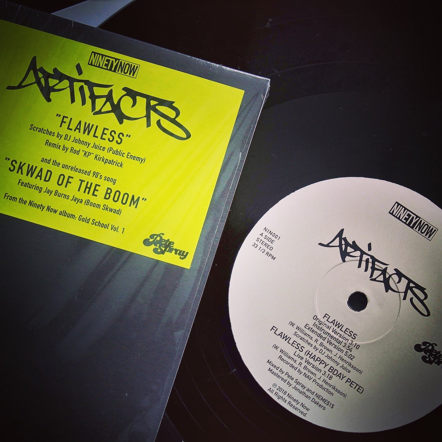 Image of Ninety Now presents Artifacts "Flawless" b/w "Skwad of the Boom" 12-inch vinyl