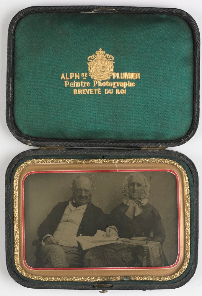 Image of Alphonse Plumier: ambrotype of a man and woman in a signed case, ca. 1860