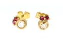 18ct gold studs set, each set with rose cut white diamond and two pink spinel. 