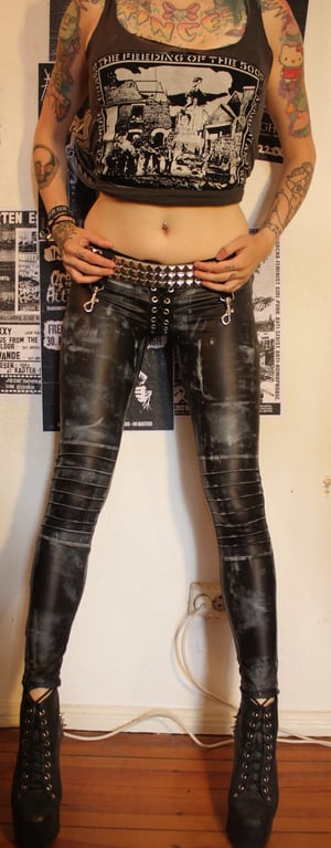 Image of Stained fauxleather pants with details