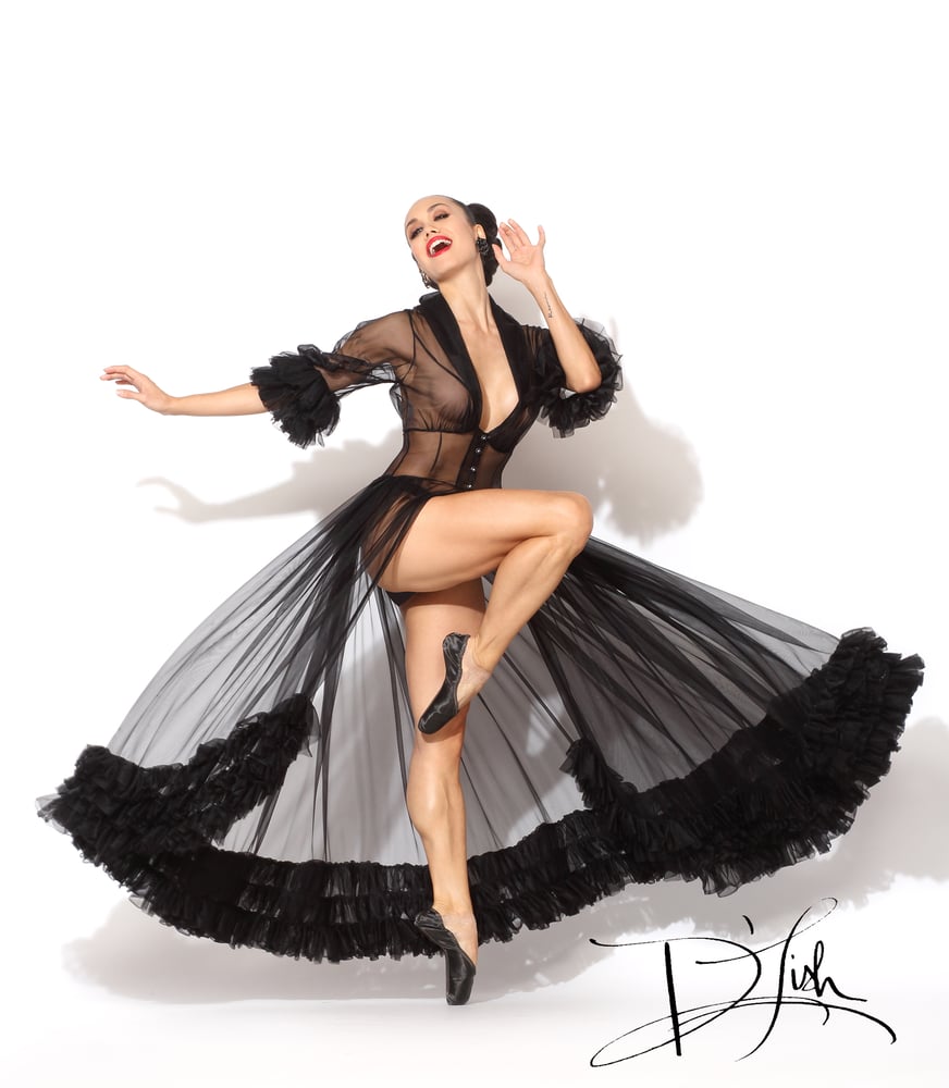 Image of "Juliette" Sheer Black Ruffled Dressing Gown 
