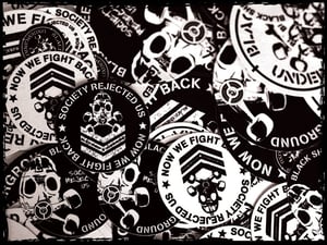 Image of BSU Big Munitions Pack- 1 Enamel Pin/(5) 1" Round Pins/1 Target + 1 Militia Patch/Sticker Pack/Zine