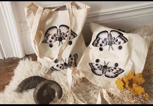 Image of Moon phases moth totebag