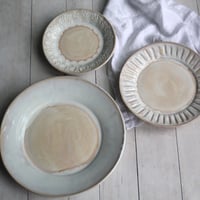 Image 5 of Three Piece Dinnerware Place Setting in Rustic White and Ocher Glaze Made in USA