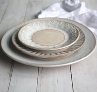 Image 4 of Three Piece Dinnerware Place Setting in Rustic White and Ocher Glaze Made in USA