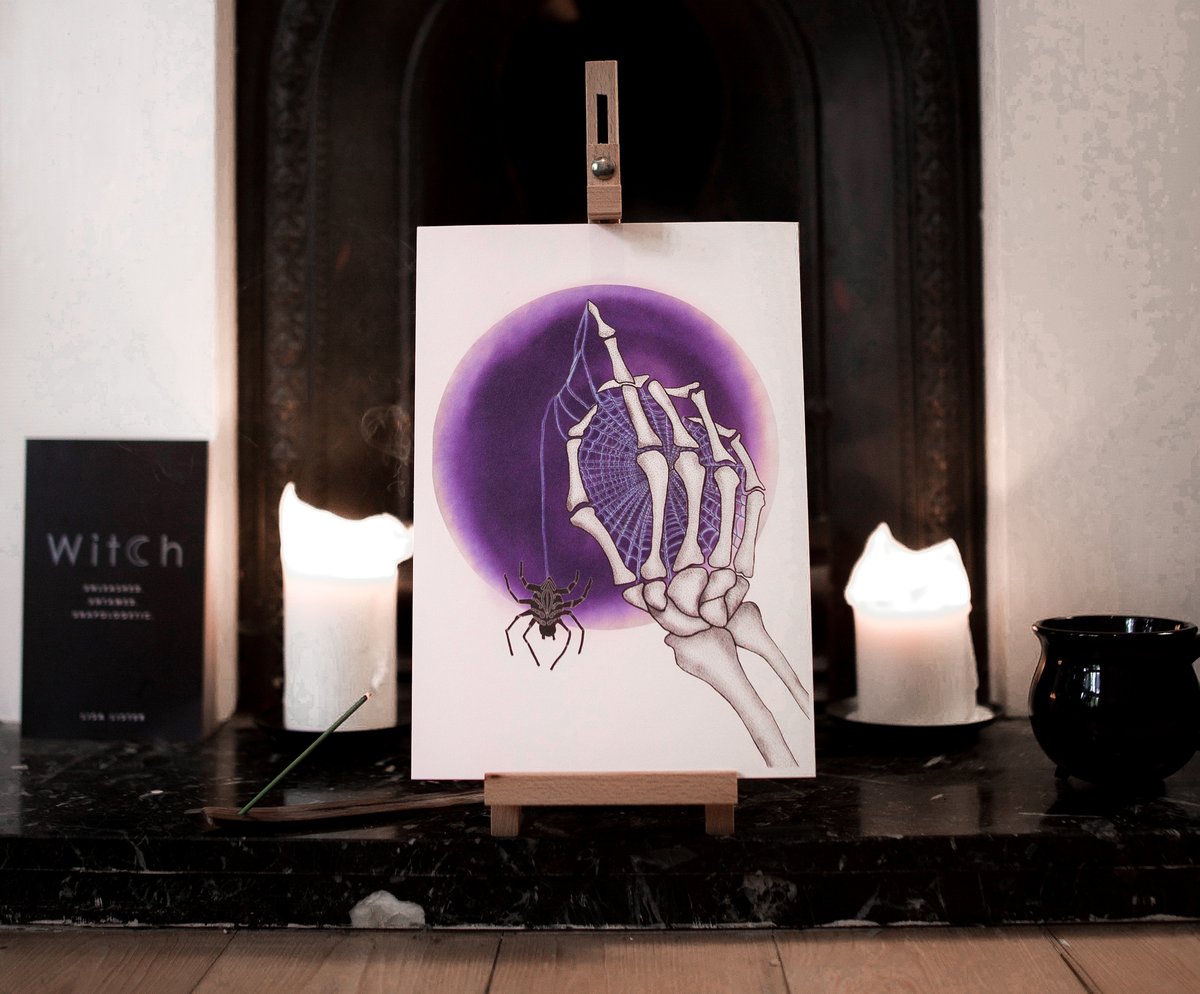 Image of Halloween Spider Web Skeleton Hand Print - A4 or A5