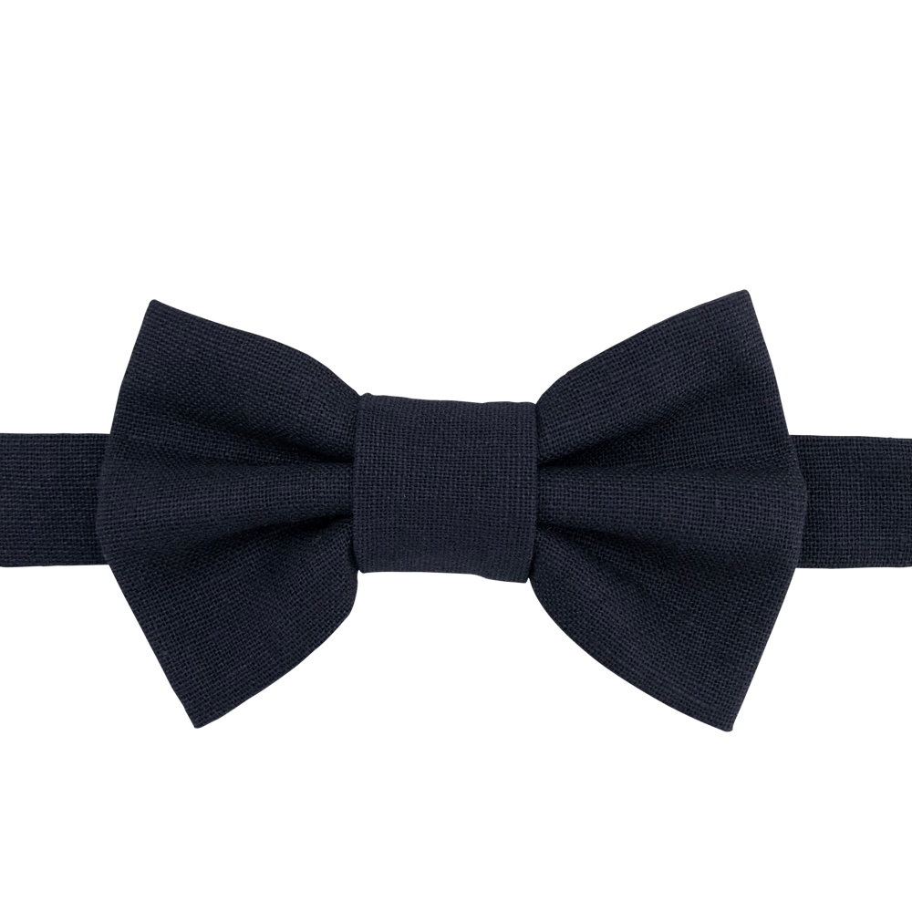 Image of navy linen bow tie