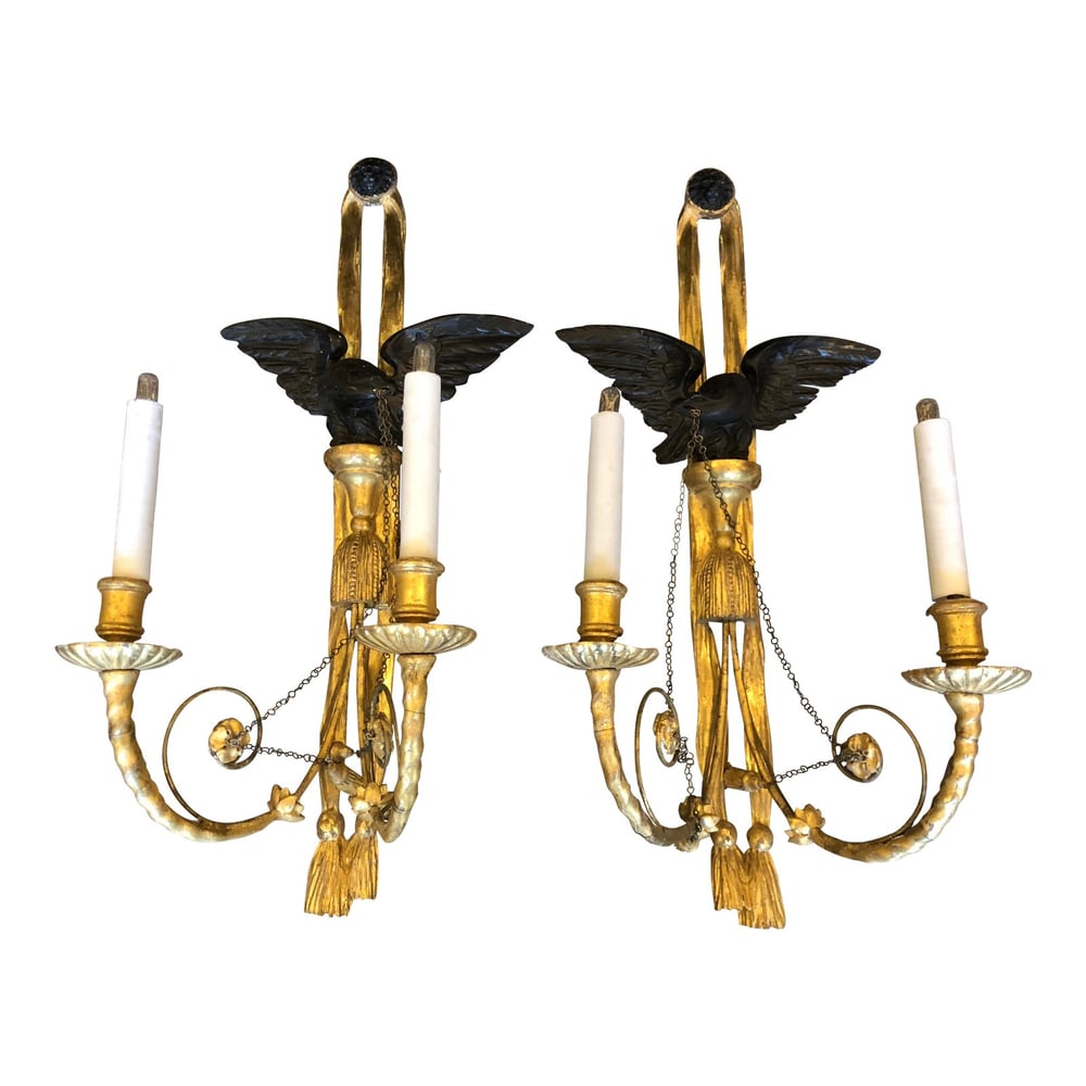 Image of Pair of Antique Louis XVI Style Gilt-Wood Wall Sconces