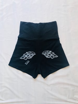 Image of Heart Of A Hustler “Fold Spandex Shorts” ( Black / White )