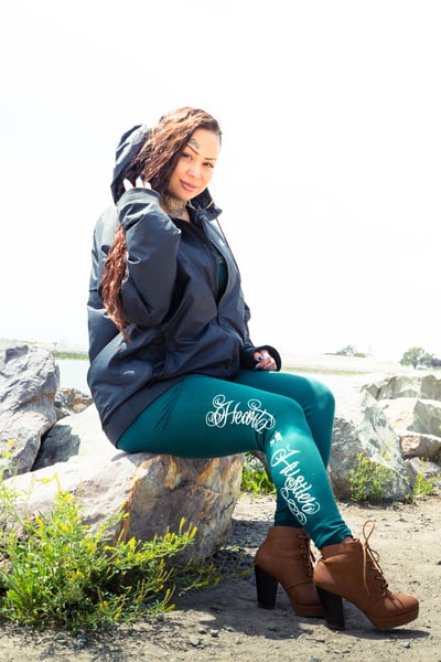Image of Heart Of A Hustler “Leggings” ( Teal Green / White )