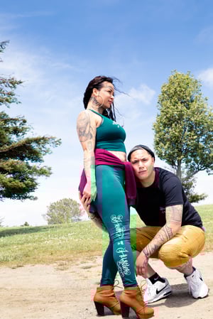 Image of Heart Of A Hustler “Leggings” ( Teal Green / White )