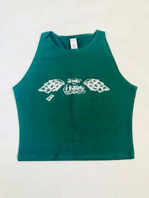 Image of Heart Of A Hustler “Crop Top Tank” ( Teal Green / White )