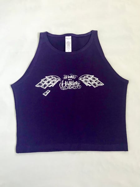 Image of Heart Of A Hustler “Crop Top Tank” ( Purple / White )