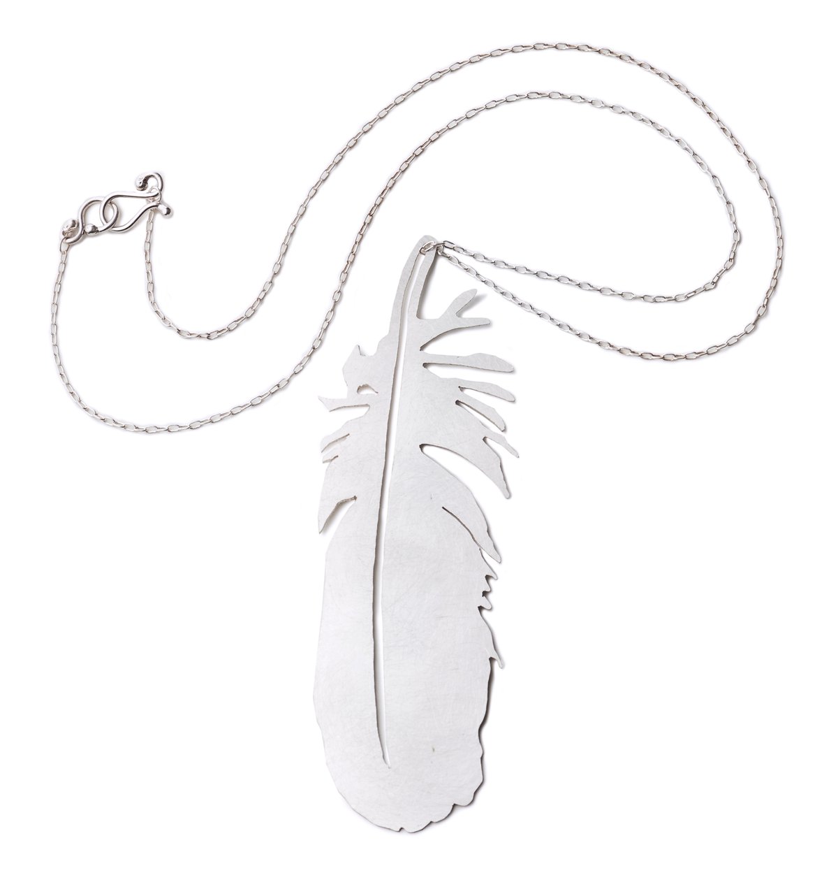 Hand cut osprey feather silver necklace
