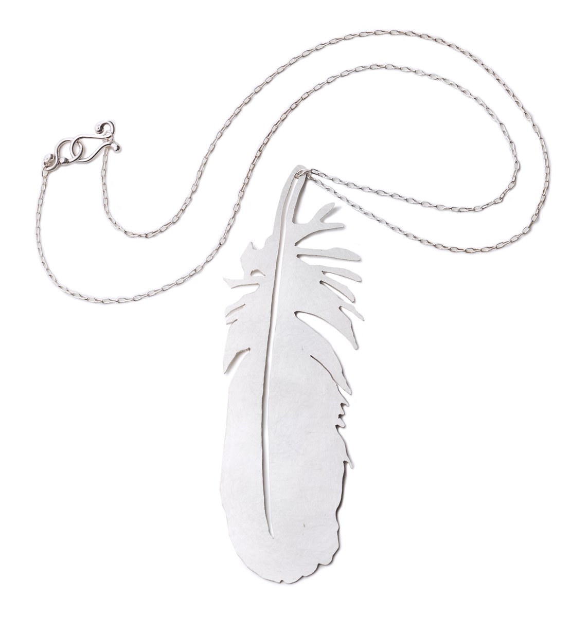 Hand cut osprey feather silver necklace Kit BurkeSmith