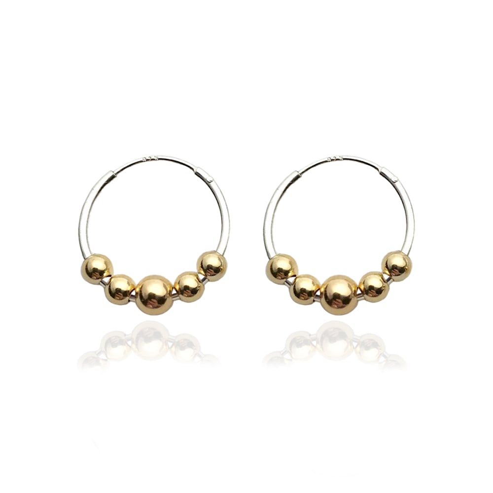 Image of Silver hoops with 5 gold beads