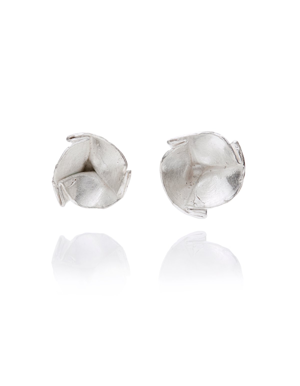 Folded cup silver stud earrings