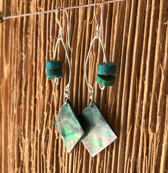 Image of Fish Lure Inspired Earrings- Turquoise and Abalone