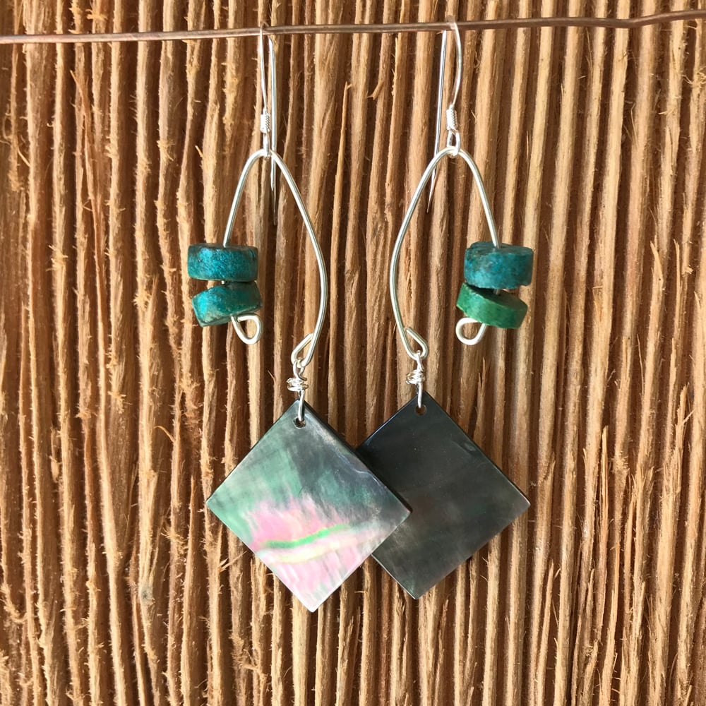 Image of Fish Lure Inspired Earrings- Turquoise and Abalone