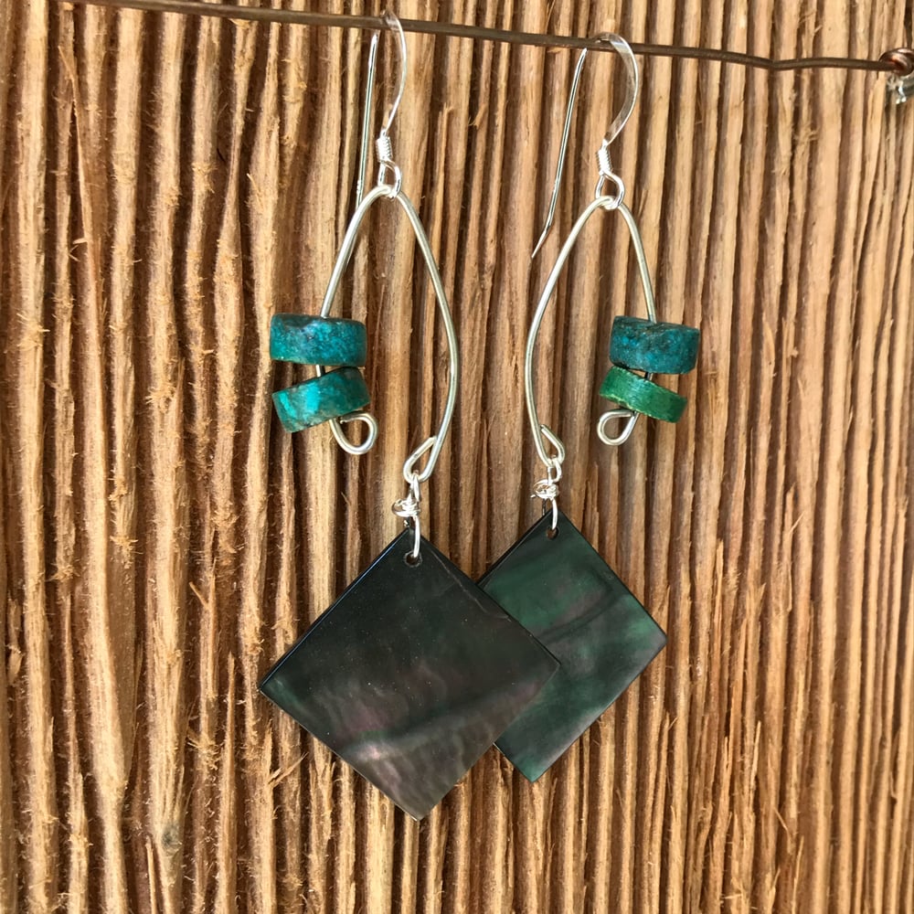 Image of Fish Lure Inspired Earrings- Turquoise and Abalone