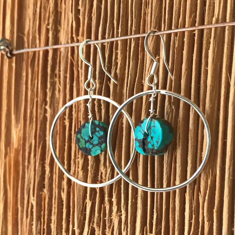 Image of Silver And Turquoise Hoops