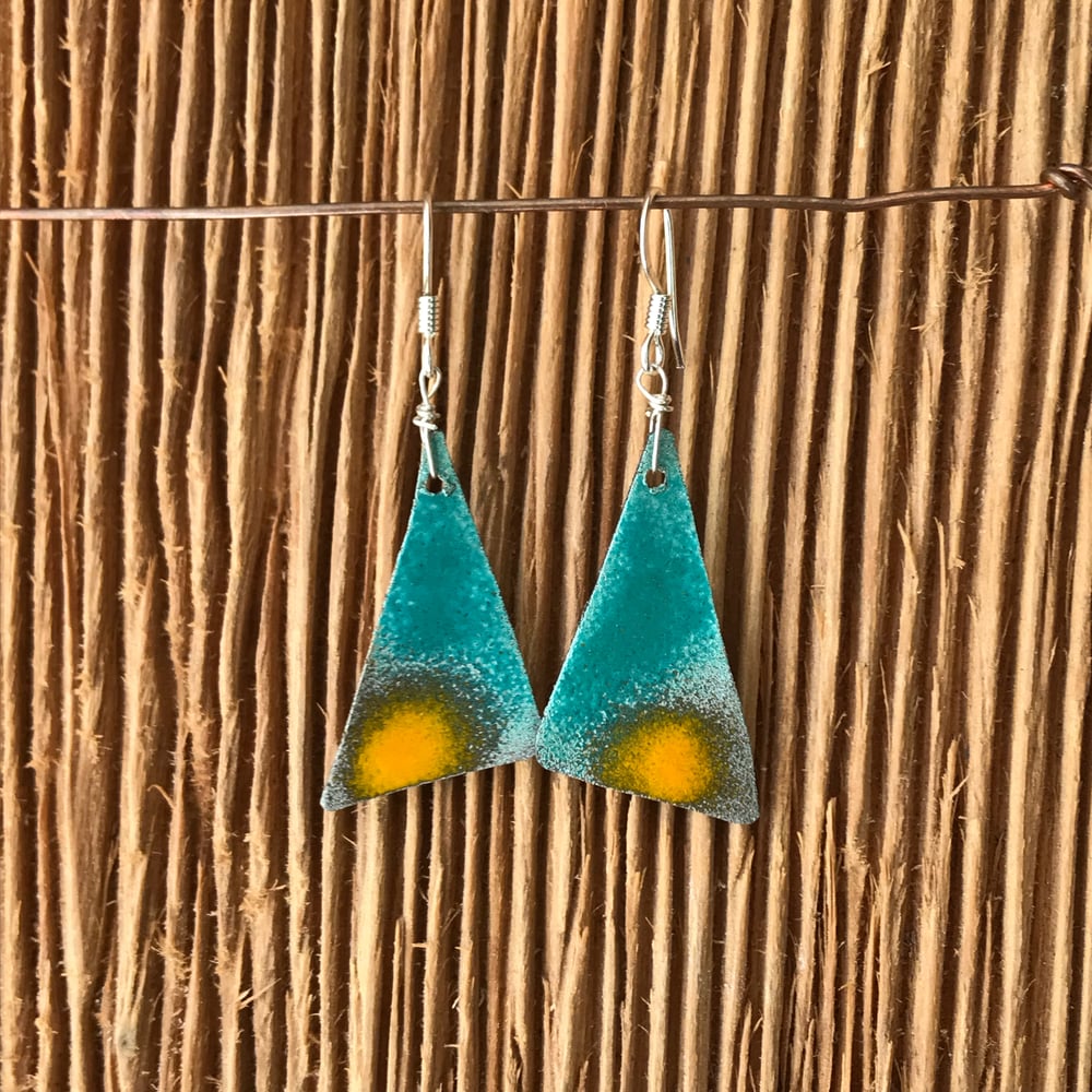 Image of Turquoise/ Mustard Sail-  Torch Enameled Earrings
