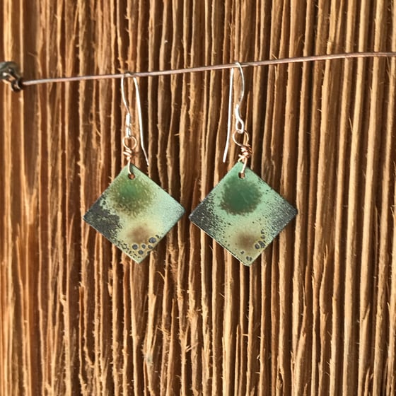 Image of Forest Moss- Torch Enameled Earrings