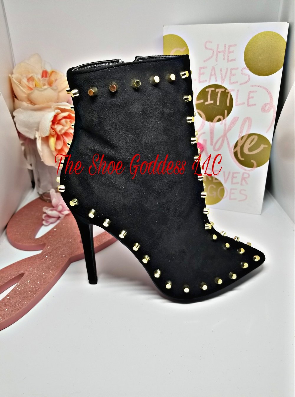 "Kenya" Black and Purple studded pointy toe Stiletto booties