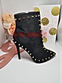 Image 2 of "Kenya" Black and Purple studded pointy toe Stiletto booties