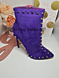 Image 3 of "Kenya" Black and Purple studded pointy toe Stiletto booties