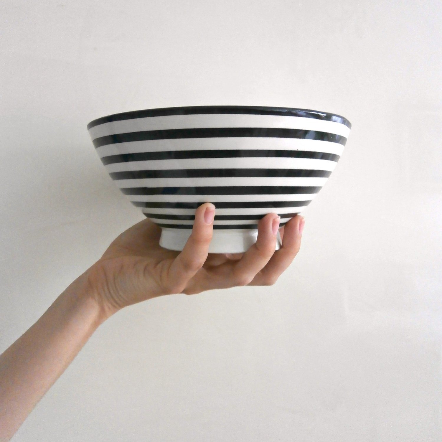 Image of 2 MOROCCAN STRIPPED CERAMIC BOWLS - BLACK