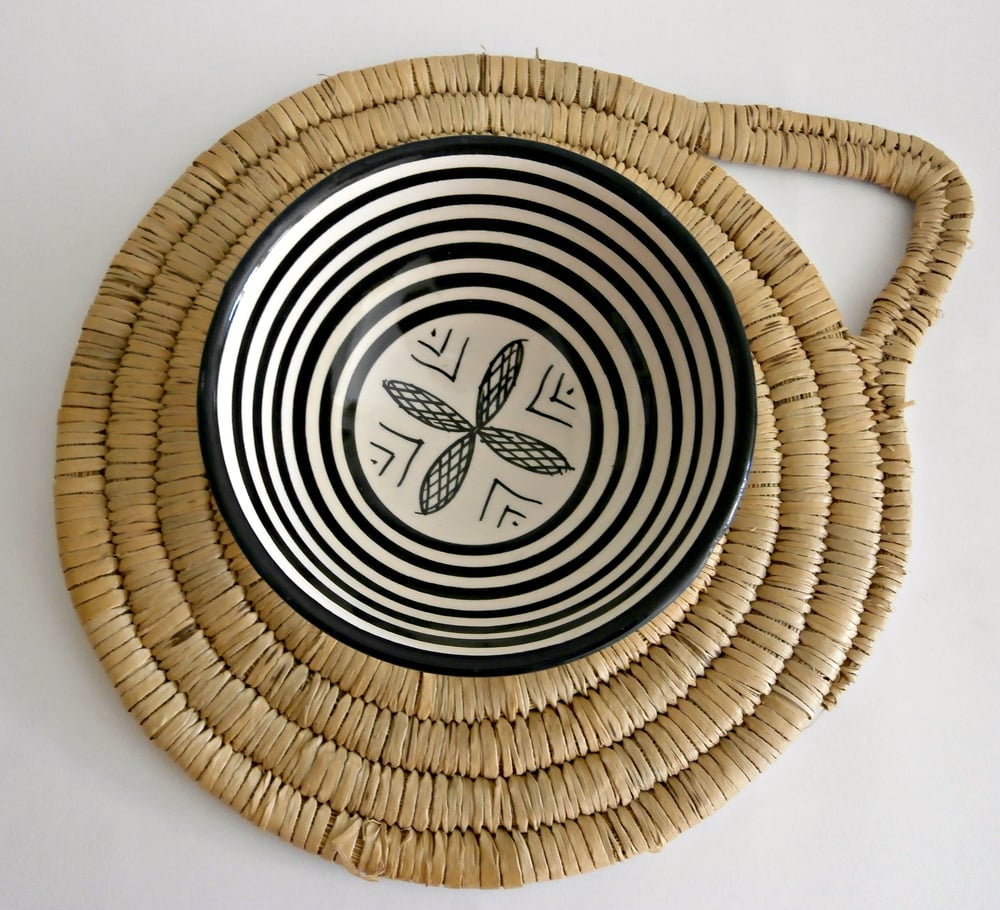 Image of 2 MOROCCAN STRIPPED CERAMIC BOWLS - BLACK