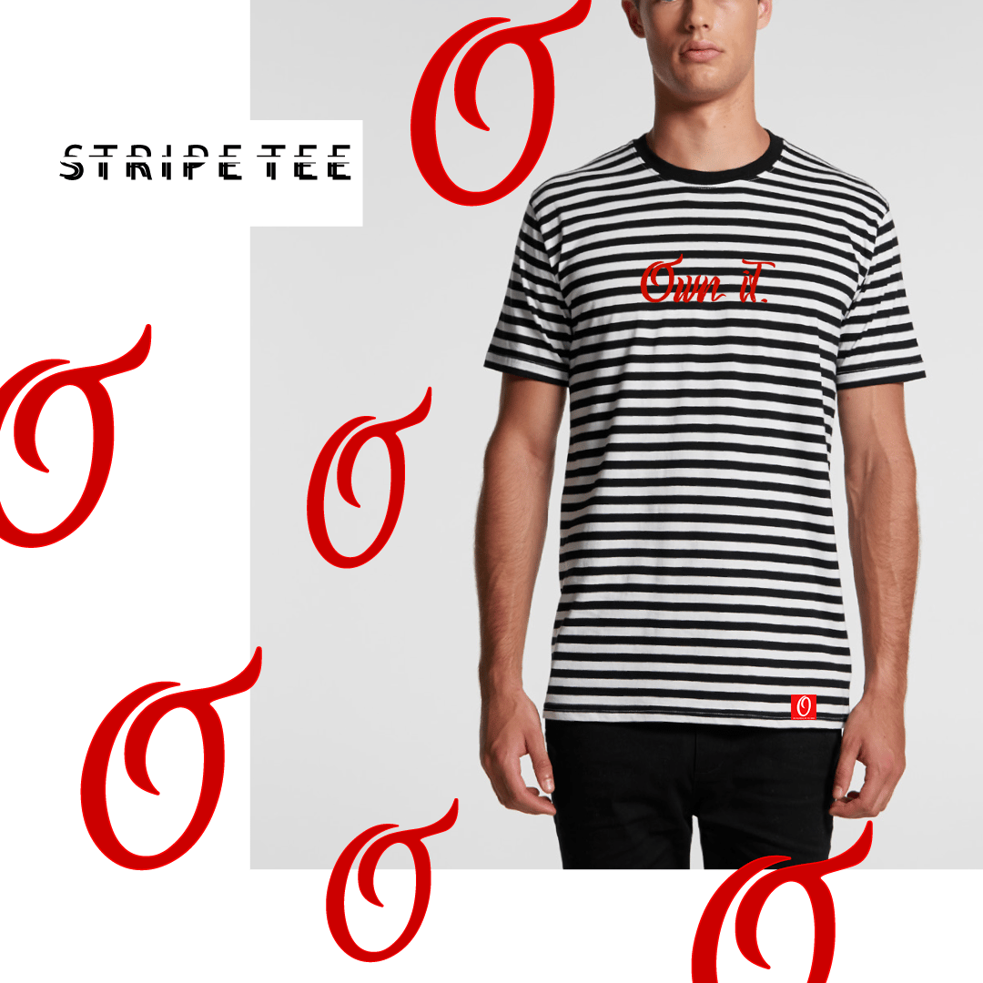 Image of BLACK WHITE STRIPE EMBROIDERED TEE