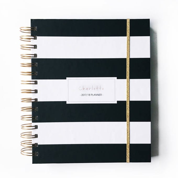 Image of 2018/19 2019 personalized planner black stripes