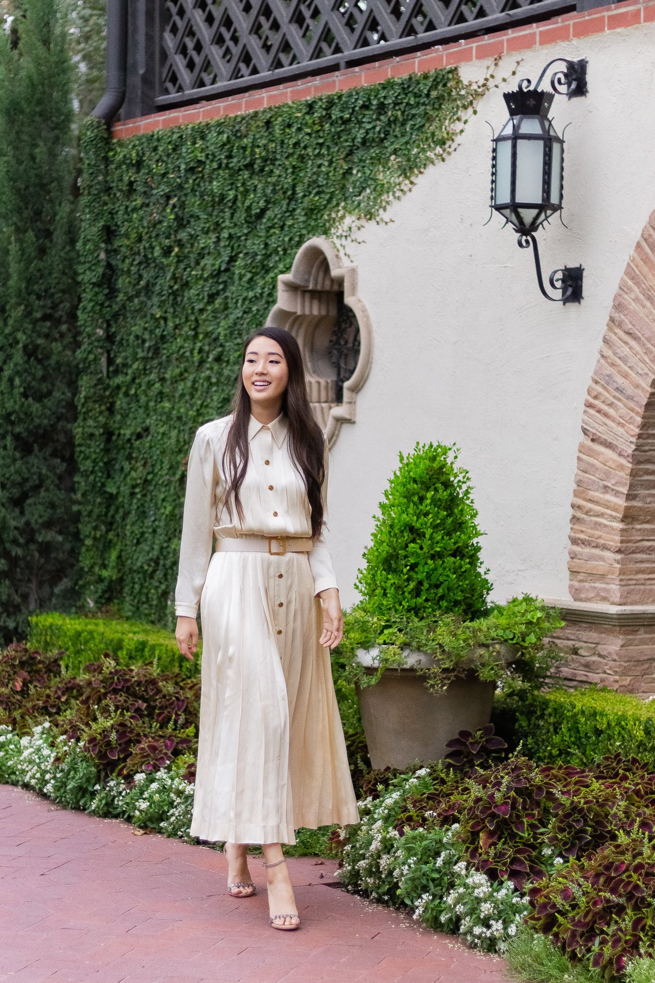 Image of Vintage Chanel Silk Pleated Long Sleeve Dress