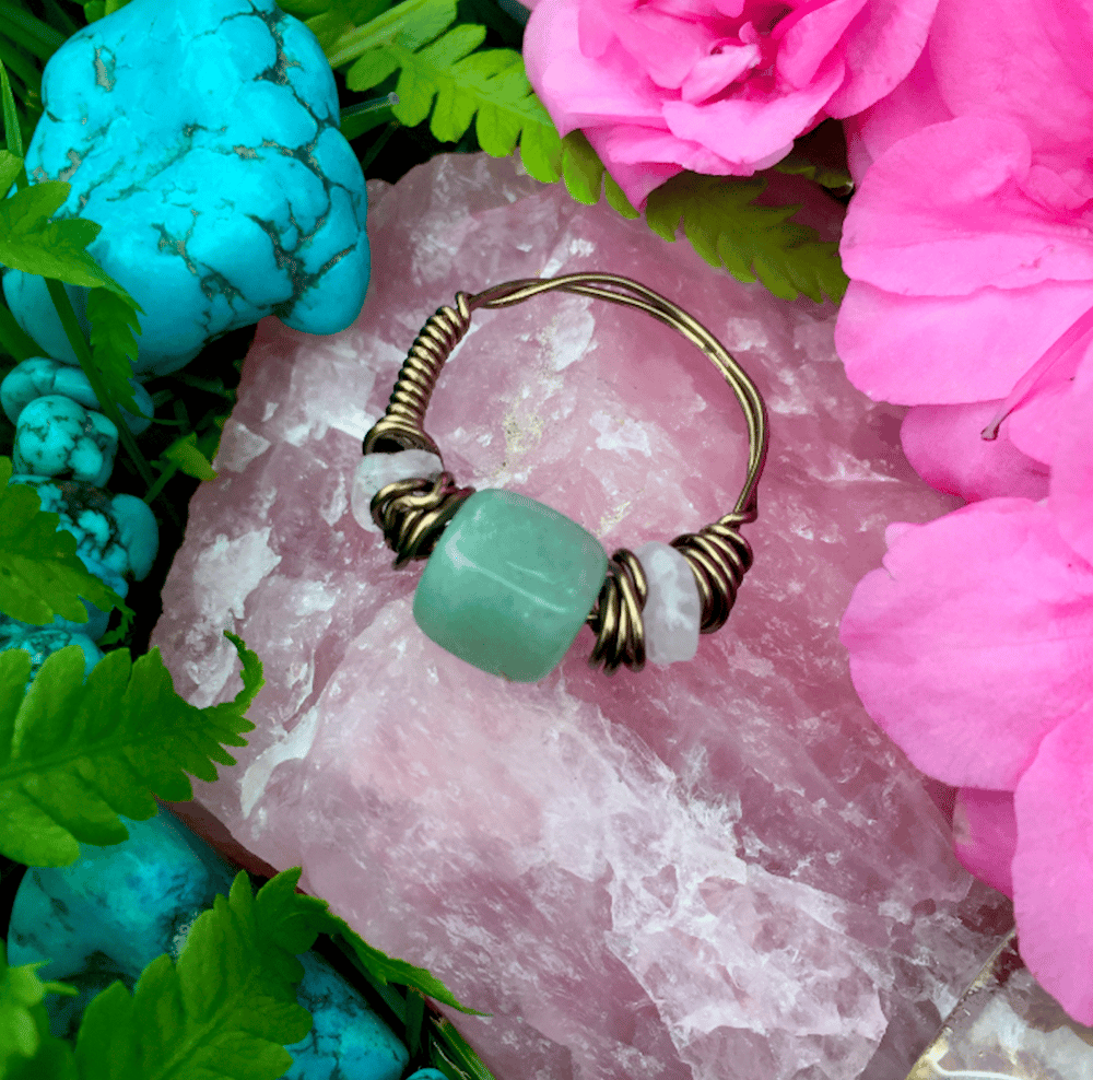 Image of “Heart Chakra Healing” Green Aventurine + Rose Quartz Ring Size 10.5-11