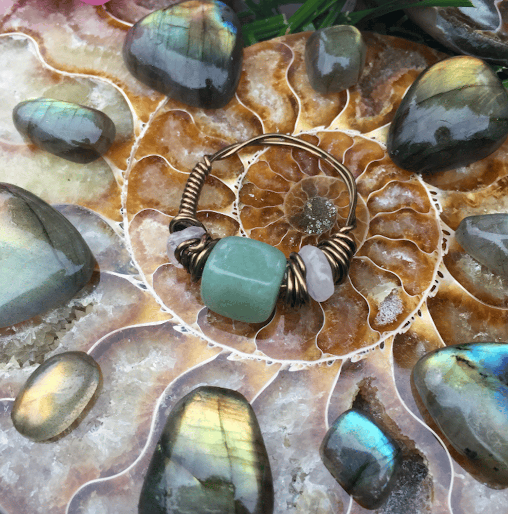 Image of “Heart Chakra Healing” Green Aventurine + Rose Quartz Ring Size 10.5-11