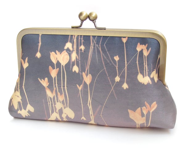 Image of Lilac leaf, printed clutch bag + chain handle