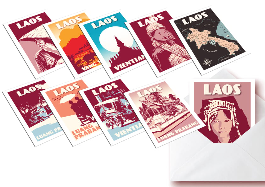 Image of Postcards Laos - Set of 10 vintage postcards - Greeting cards - Laos