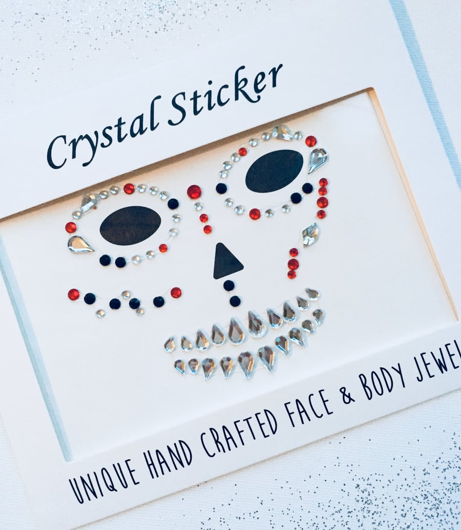 Image of Sugar Candy Skull Skeleton Halloween Face Gems