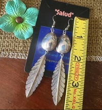 Image 3 of Concho & feather long earrings 