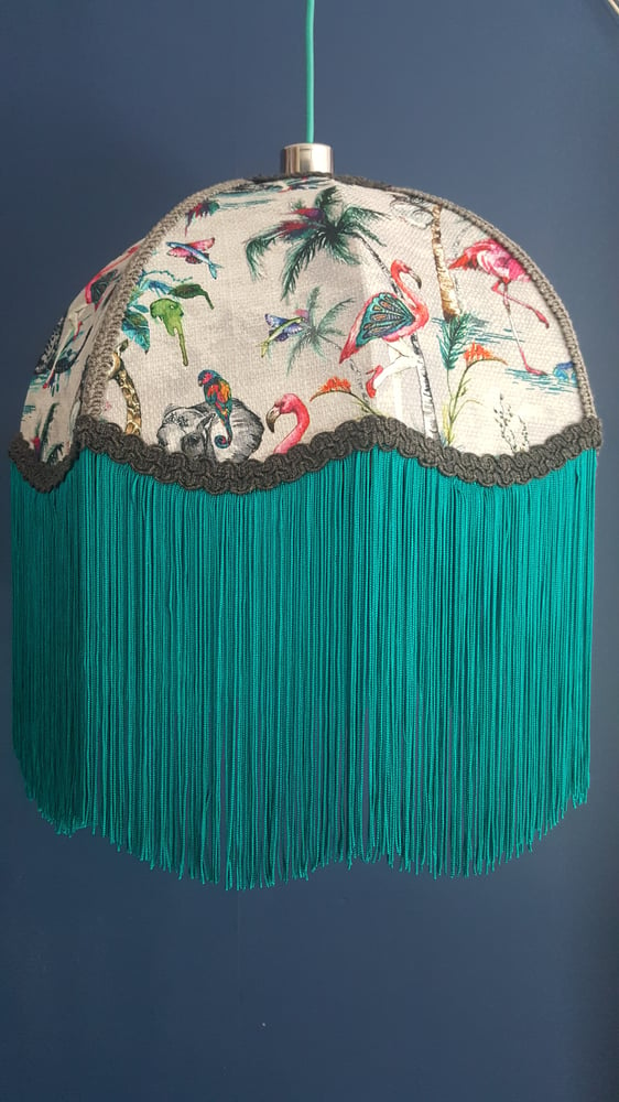 Image of Handmade lampshade. Made with Muck n Brass ChiMiracle design in  grey Linen