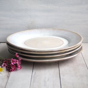 Image of Set of Four Rustic White and Ocher Dinner Plates Handmade Dinnerware Made in USA