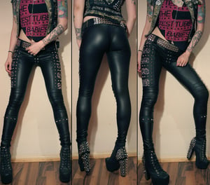 Image of Studded leopard fauxleather pants with kneepads